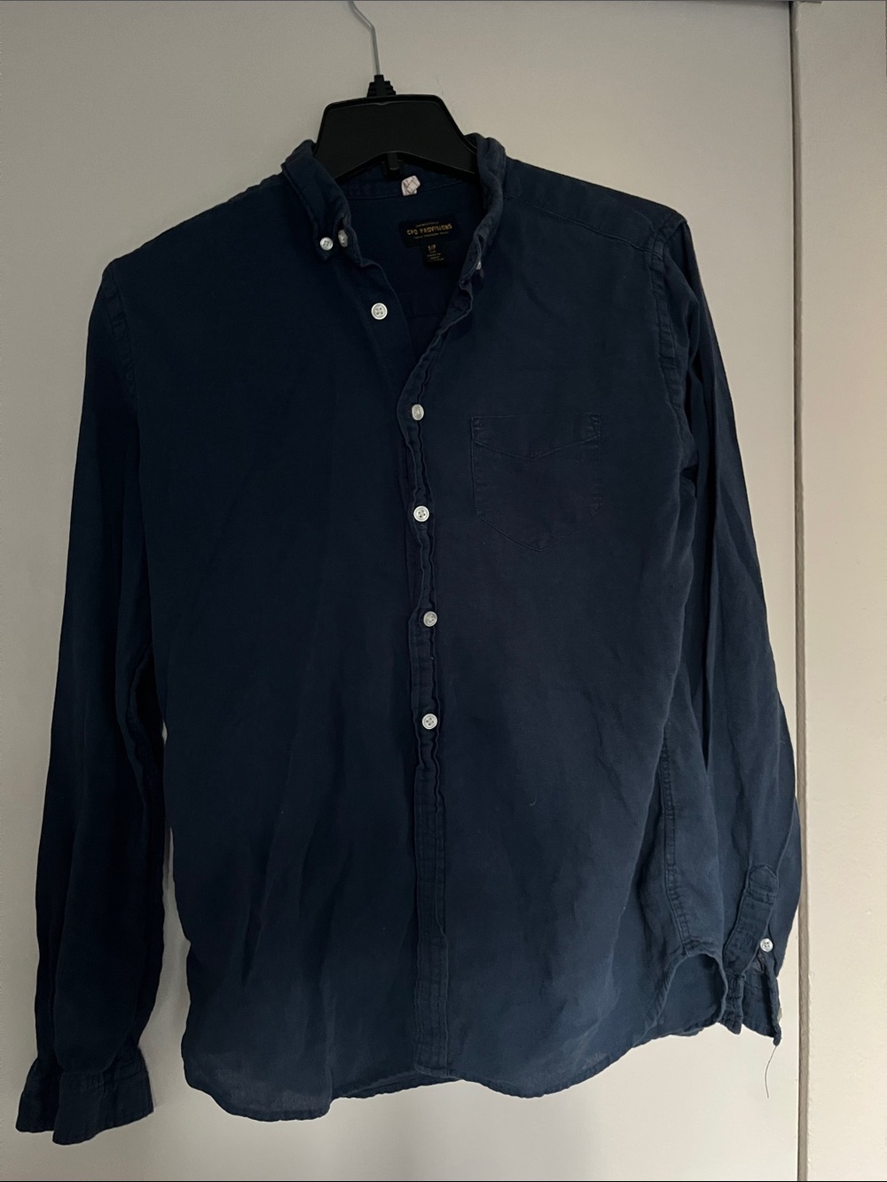 Slim Fit Navy Button-Down Shirt with Chest Pocket
